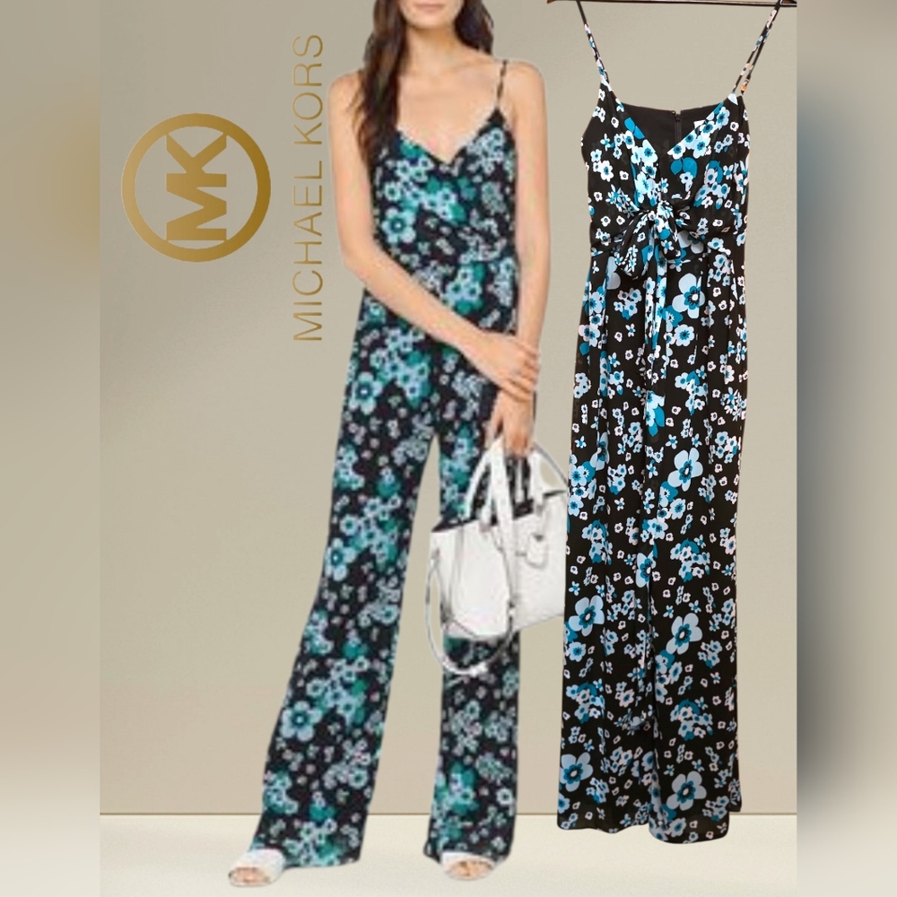 Michael Kors Floral Blue and Black Jumpsuit/romper
